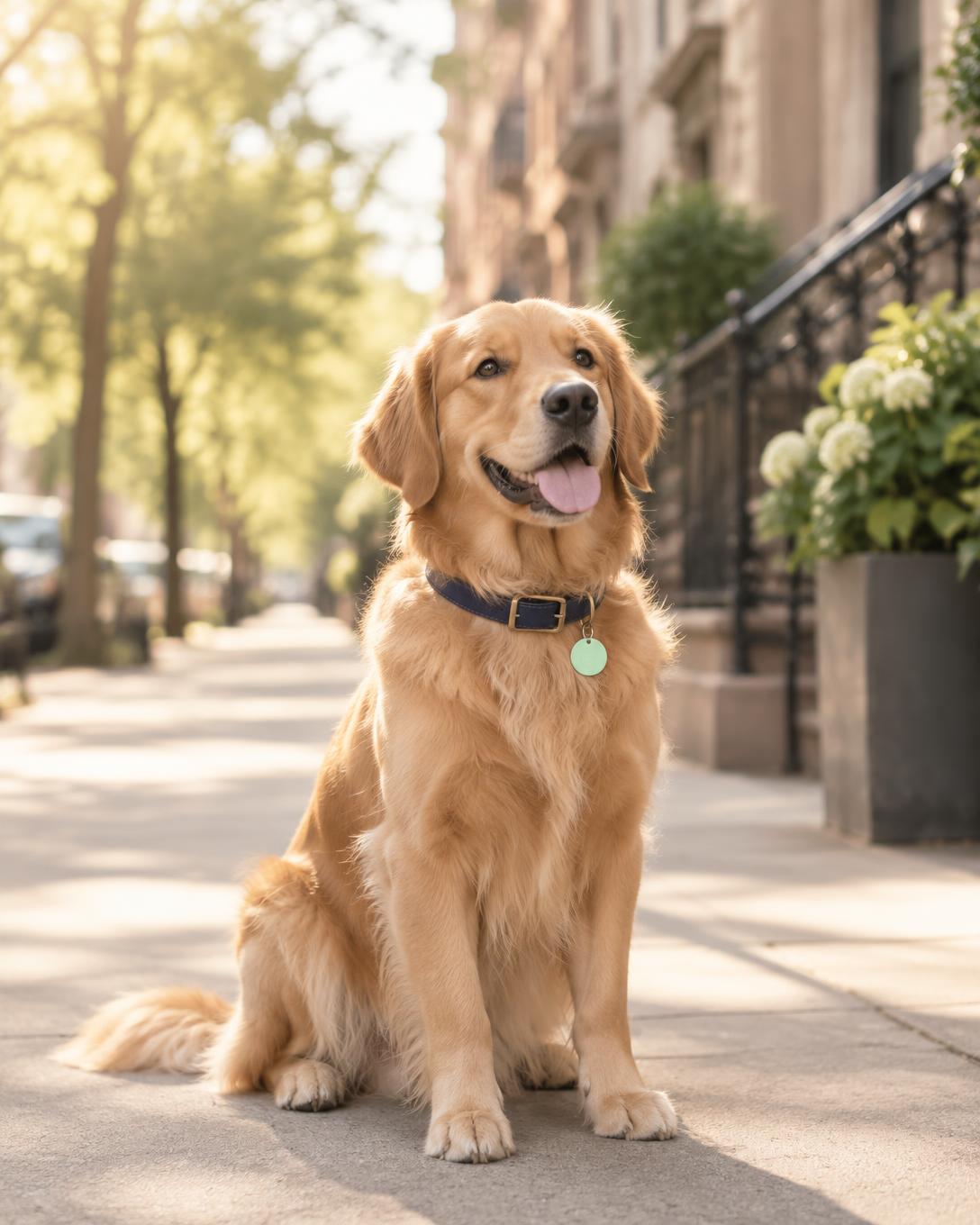 Golden retriever wearing a PETBACK tag